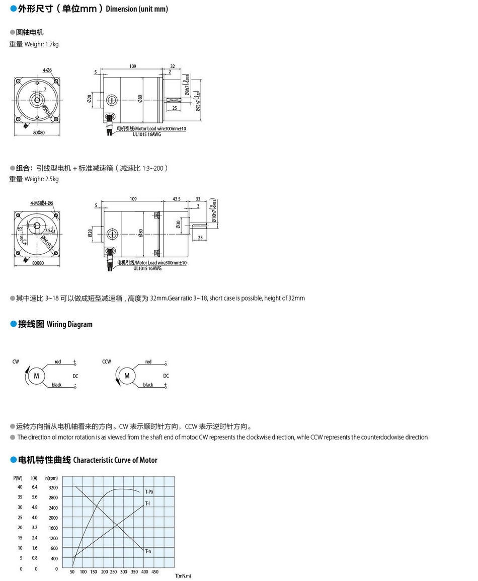 有刷直流电机25W